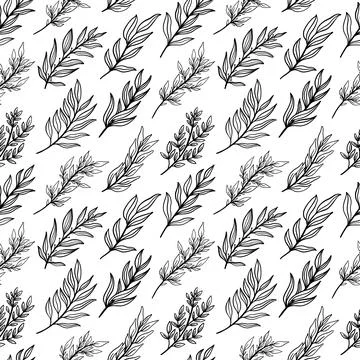 Seamless pattern rustic branch hand draw style. Floral drawing background. Stock Illustration