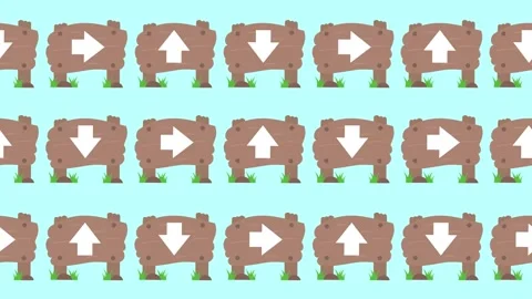 Seamless pattern of rustic wooden directional signposts with a white arrow Video stock 332820743