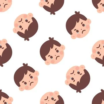 Seamless Pattern of Sad Crying Boy Emoticons with Angry Facial Expressions Illustrazione stock