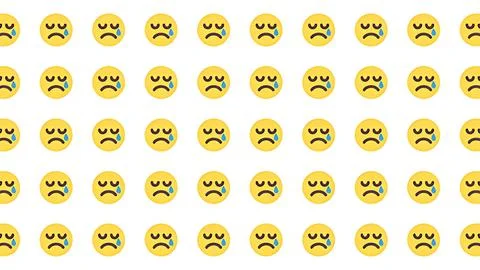 Seamless pattern of sad crying yellow emoji icons on white background repre.. Illustrazione stock