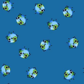 Seamless pattern sad earth planet character cartoon vector Stock Illustration