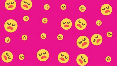 Seamless Pattern of Sad Sleepy Emoji Faces Scattered on Bright Pink Backgro.. Stock Illustration