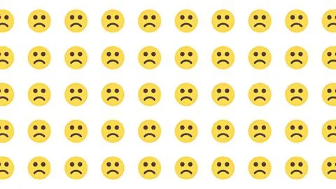 Seamless pattern of sad yellow emoji faces on white background expressing d.. イラスト素材