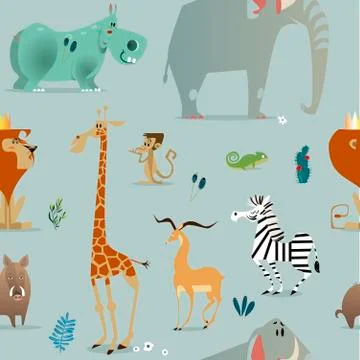Seamless pattern with safari animals Stock Illustration