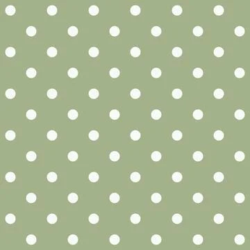 Seamless pattern sage green background with evenly spaced white polka dots Stock Illustration