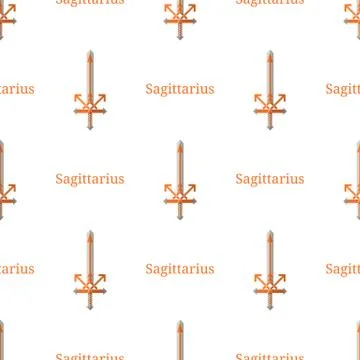 Seamless pattern with Sagittarius zodiac sword sign. Cartoon zodiacal weapon. Stock Illustration