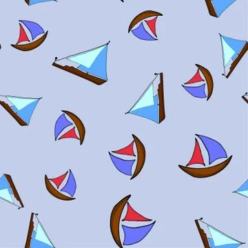 Seamless pattern with sailboat hand drawn outline doodle icon. Stock Illustration