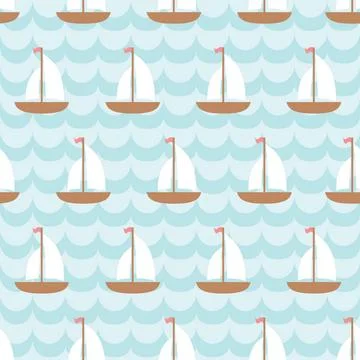 Seamless pattern with sailing ship in the sea. Seamless pattern with saili... Stock Photos