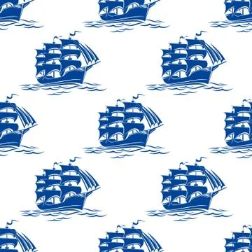 Seamless pattern of a sailing ships Illustrazione stock