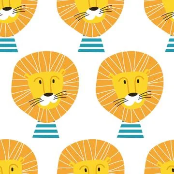 Seamless pattern with sailor lions isolated on the blue background 스톡 일러스트