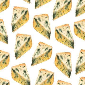 Seamless pattern of Saint Agur blue cheese, hand drawn watercolor isolated Stock-Illustration