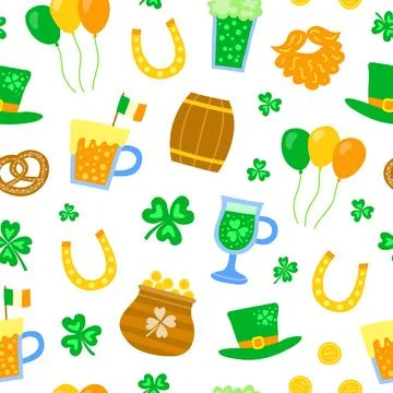 Seamless pattern with Saint patrick s day items. Stock Illustration