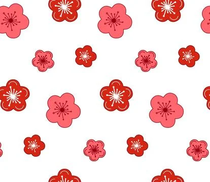 Seamless pattern with sakura cherry blossom flowers, design elements. Graphic 库存插图