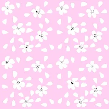 Seamless pattern of sakura flower on a pale pink background. Elegant naive sp Stock Illustration