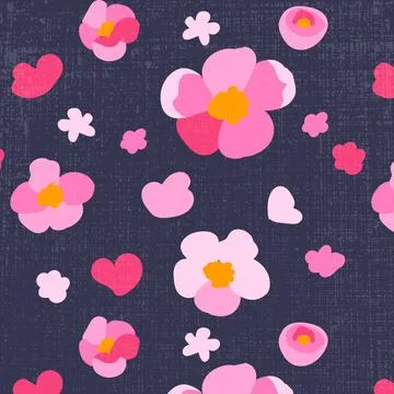 Seamless pattern sakura flowers dark background Texture hand drawn Pink cherry Stock Illustration