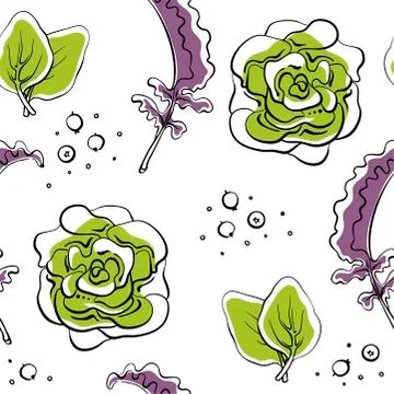 Seamless pattern with salad leaves and herbs. Hand drawn colorful background Stock Illustration