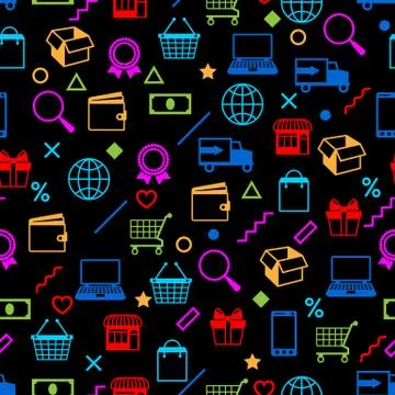 Seamless pattern with sale items. Online shopping and marketing advertising Illustrazione stock