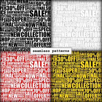 Seamless pattern with sale offer slogans black friday promotional design for Stock Illustration