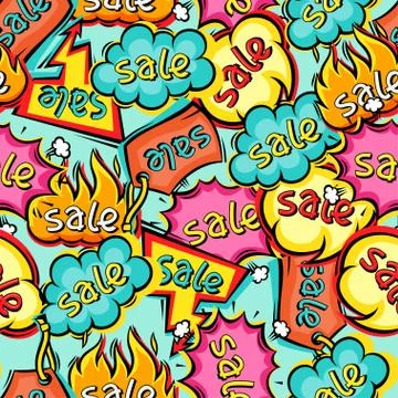 Seamless pattern of sale speech bubbles and labels Illustrazione stock