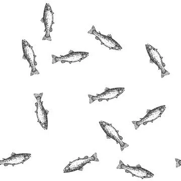 Seamless pattern salmon fish sketch hand drawn Stock Illustration