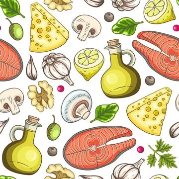 Seamless pattern with salmon steak Stock Illustration