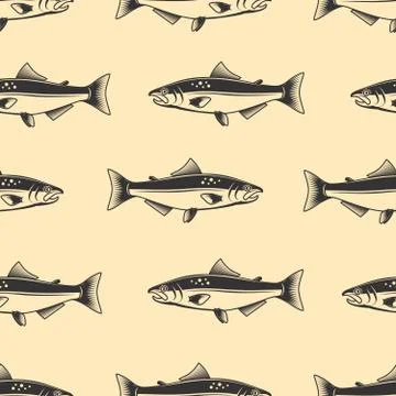 Seamless pattern with salmons. Seafood pattern. Design element for poster, ca Stock Illustration