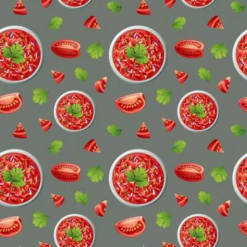 Seamless pattern with salsa, tomatoes and cilantro. Texture with traditional  Illustrazione stock