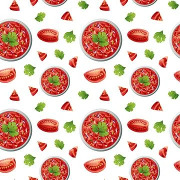 Seamless pattern with salsa, tomatoes and cilantro. Texture with traditiona.. Stock Illustration