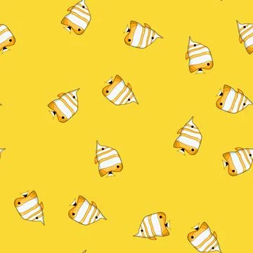Seamless pattern saltwater exotic fish cartoon vector Stock Illustration