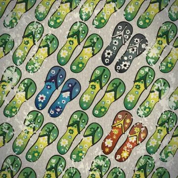 Seamless pattern of sandals beach in vintage style Stock Illustration