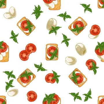 Seamless pattern with sandwich: mozzarella, tomato and basil イラスト素材