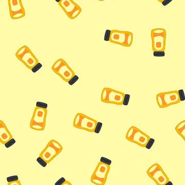 Seamless pattern sandwich mustard bottle cartoon vector Stock Illustration