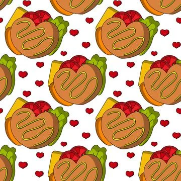 Seamless pattern with Sandwich in the shape of a Heart Stock Illustration