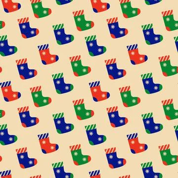 Seamless pattern with Santa boots and Christmas decorations Stock Illustration