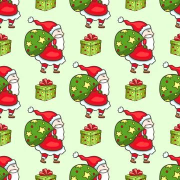 Seamless pattern with Santa Claus and Christmas gifts. Stock Illustration