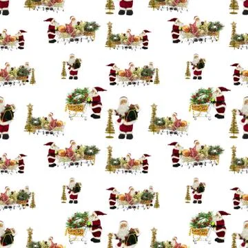 A seamless pattern, Santa Claus with baskets full of Christmas and New Year d Stock Photos