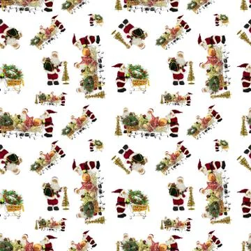 A seamless pattern, Santa Claus with baskets full of Christmas and New Year d Stock Photos