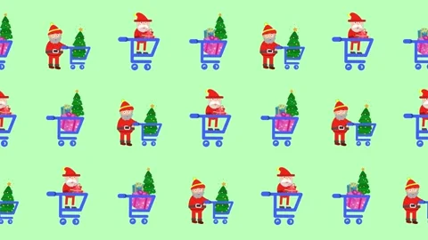 Seamless pattern of Santa Claus Christmas shopping and gift delivery icon Stock Footage 318502197