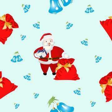 Seamless pattern with Santa Claus elements with a bag of Christmas gifts and toy Stock Illustration