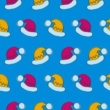 Seamless Pattern with Santa Claus Hats Stock Illustration