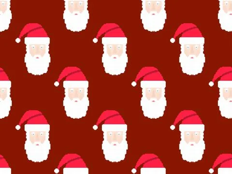 Seamless pattern with Santa Claus in pixel art style. Pixelated face of Santa Illustrazione stock