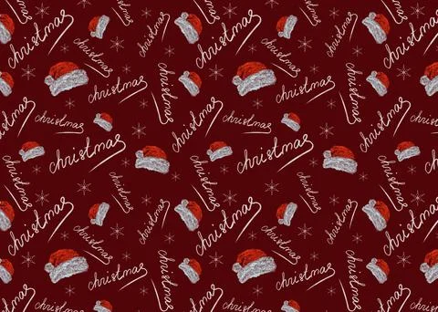 Seamless pattern with Santa Claus red hats and snowflakes on a red background Stock Illustration