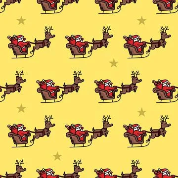 Seamless pattern santa claus rides a flying chariot with deer design Illustrazione stock