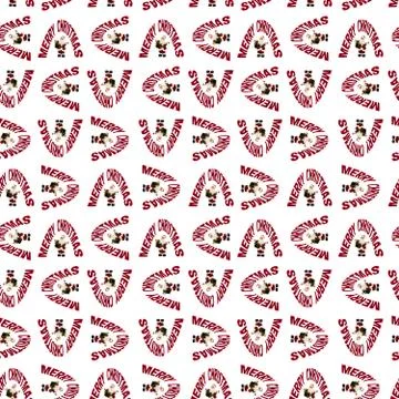 A seamless pattern of Santa figurines with the text of New Year and Merry Chr Stock Photos