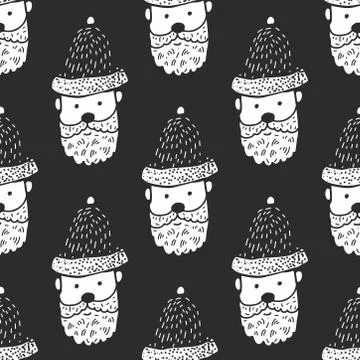 Seamless pattern of Santa hats, moustache, beards and eyeglasses. Boundless Stock Illustration