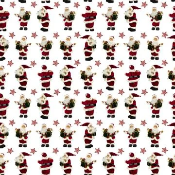 A seamless pattern, Santa in a red suit and with a bag of gifts for Christmas Stock-Fotos