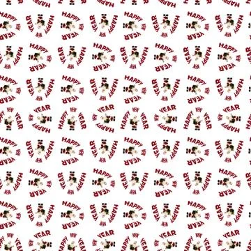 A seamless pattern of Santa's figurines and the inscription happy new year ar Stock Photos