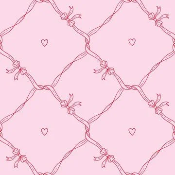 Seamless pattern with satin bow knots, gift ribbons in checkered composition Stock Illustration