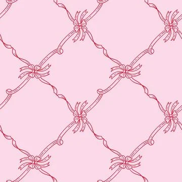 Seamless pattern with satin bow knots, gift ribbons in checkered composition Stock Illustration