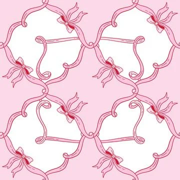 Seamless pattern with satin bow knots, gift ribbons in checkered composition Stock Illustration
